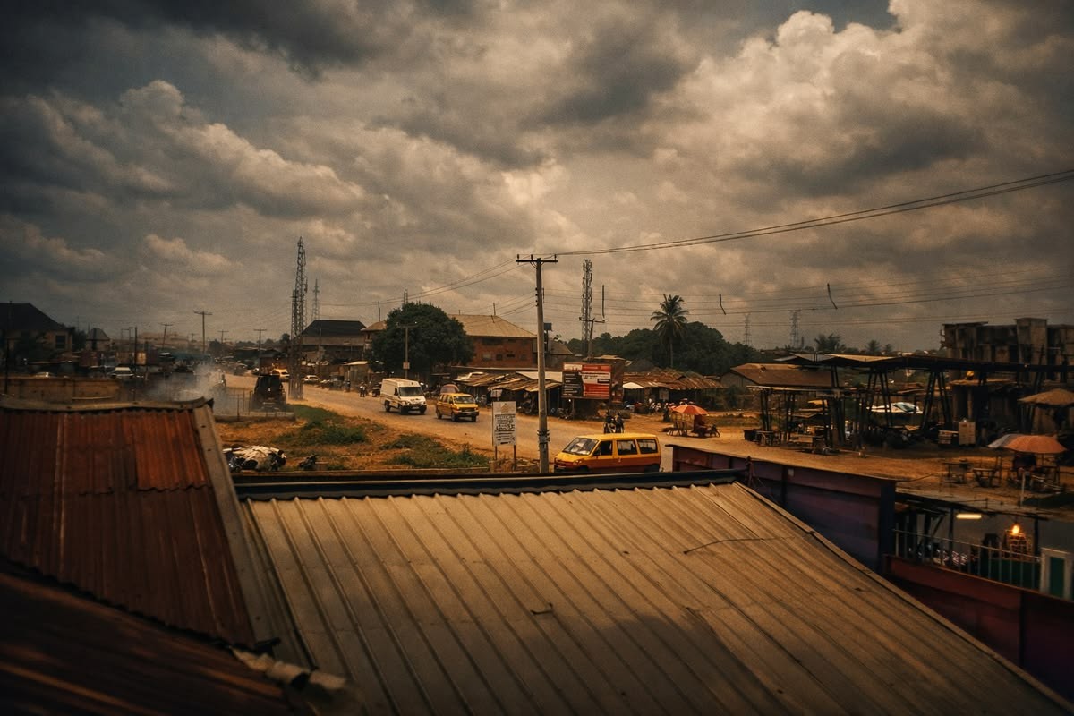 Moody town landscape with dramatic storm clouds used as a filming location